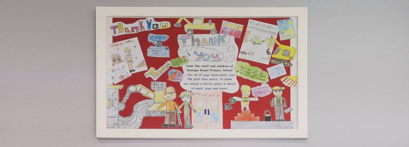 Thank you collage created by children at Gossops Green School